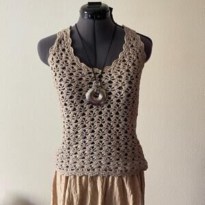Y2K Brown Crochet Tank Top Boho Festival Coastal Cowgirl